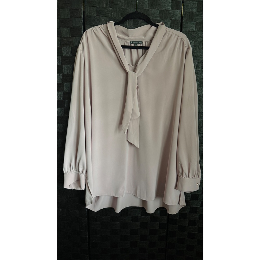 Adrianna Papell Blouse Women 3X Pink Dusty Rose Tie Neck Long Sleeve High Low